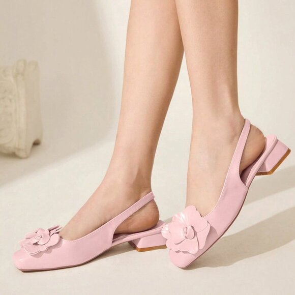 Pink Basics Women's 3d Floral Decor Strap Low Square Toe Heel - Picture 10 of 10